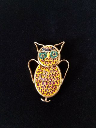 Vintage Micro Mosaic Italy Owl Brooch Pin Costume Jewelry Cute