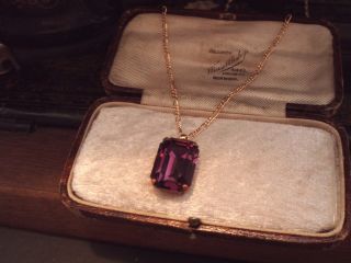 Vintage Jewellery Amethyst Purple Emerald Cut Crystal Necklace Pendant 18 X 13mm