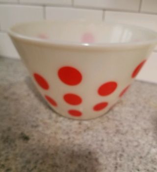Vintage Fire King Red Polka Dot Milk Glass 9.  5 " Nesting Mixing Bowl