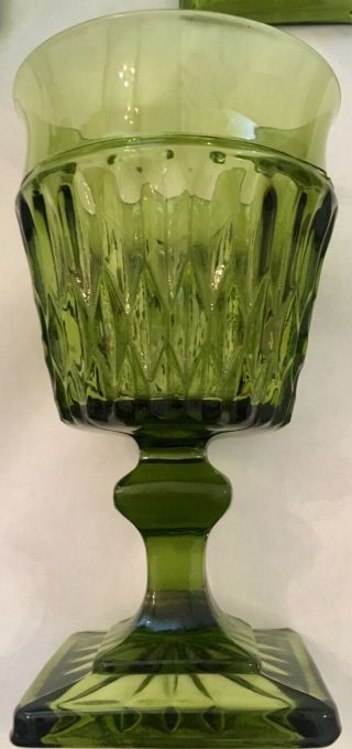 Set Of 8 Vintage Water Glasses With Square Stem And Bottom.  1960’s.  Green.