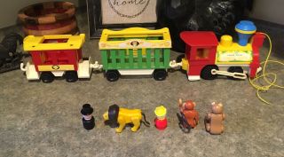 Vintage 1973 Fisher Price Little People Circus Train w/ Animals & People 7