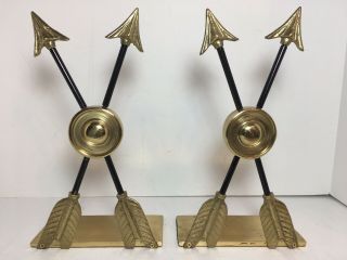 Vintage Brass And Metal Cross Arrow Bookends 9.  25” Home Office Library