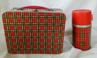 Vintage Red Plaid Metal Lunchbox With Thermos Ohio Art