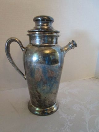 Art Deco Silver Plate On Copper Cocktail Shaker 10” Tall Retro Vintage