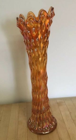 Vintage Carnival Glass Vase 15.  25” Orange/marigold 2.  25 Lbs.