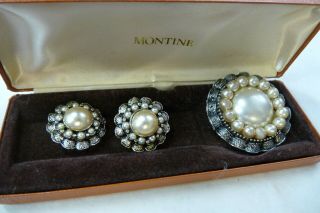 Montine Costume Jewellery Set Vintage Brooch & Clip On Earrings P298 J3