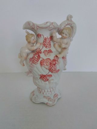 Vintage Pink 6 " Pitcher/vase Cherubs/angels Figurine Decorative Collectible