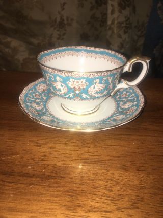 Vintage Crown Staffordshire England Ellesmere Light Blue Tea Cup And Saucer Ec