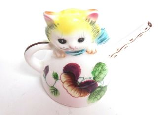 Vintage Py Japan Kitty Cat Kitten In Teapot Salt & Pepper Shaker Porcelain