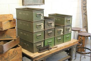 35,  Available Vintage Industrial 20 " Steel Stacking Parts Bins Factory Lyon Tool