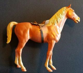 Vintage 1973 Marx Johnny West Red Brown Thunderbolt Horse With Wheels & Saddle