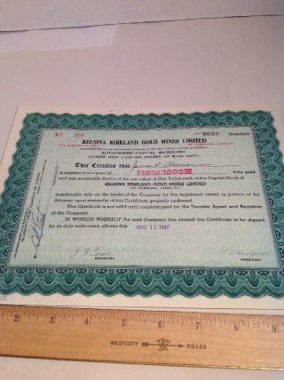 Vintage Stock Certificate Kelsina Kirkland Gold Min D