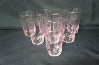 8 Vintage Morgantown Crinkle Glass Pink,  Flat Tumblers 5 "