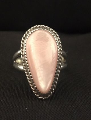Vintage Sterling Silver Mother Of Pearl Signed Bc Ring Size 10