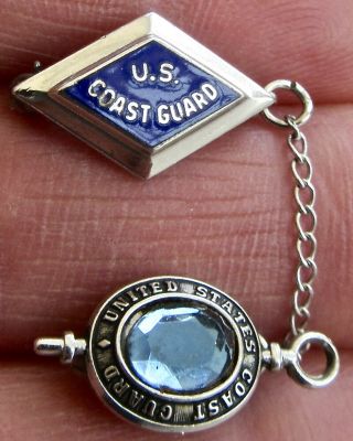 Us Coast Guard Sweetheart Pin Vintage Wwii To Korean War Brooch Aqua Marine Uscg