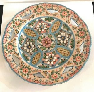 Vintage Cruz Pottery.  Hand Crafted.  Spain.  Signed Reticulated Plate 10 "