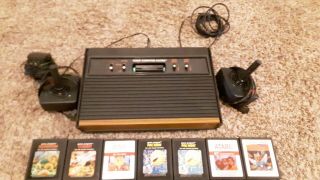 Vintage Atari CX - 2600 A Power Cable Joysticks 7 Games 1980 2