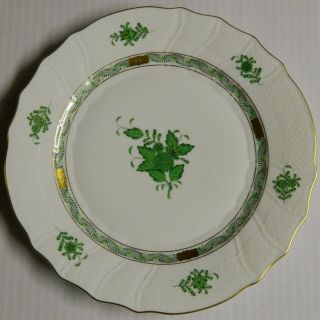 Vintage Hungarian Herend Porcelain Dinner Plate With Green Leaves Decoration