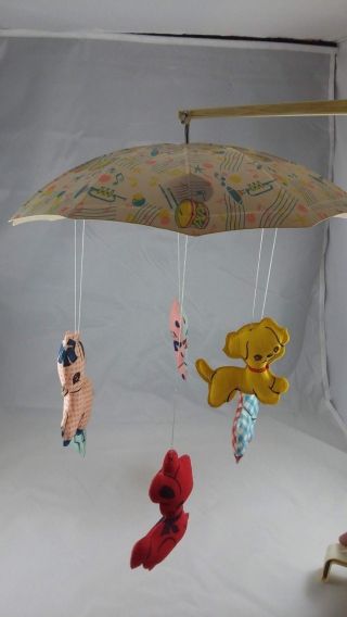 Vintage Dolly Toy Musical Nursery Mobile 603 Revolving Umbrella Animals 1965