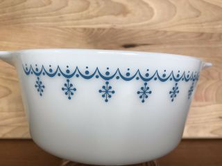 Vintage Pyrex Snowflake Blue 474 B 1 - 1/2 Qt Mixing Nesting Cinderella Bowl Oven