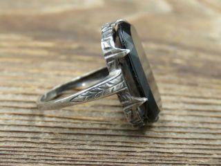 Vintage Art Deco Sterling Silver Black Onyx Ring Sz 5 4