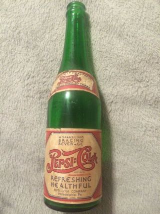 Vintage Pepsi:cola Green Soda Bottle Philadelphia,  Pa Pennsylvania Paper Labels