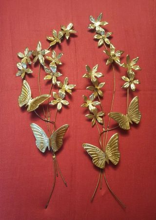 Homco Home Interiors Brass And Copper Flower & Butterflies Wall Decor Vintage