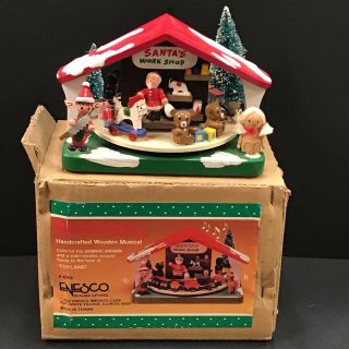 Vtg Enesco 1982 Busy Santa Claus Christmas Music Box Plays Toyland