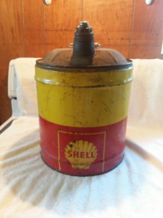 Shell Vintage 5 Gallon Metal Gas Can Wood Handle Manufacturer Shell Oil Comp