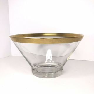 Vintage Large Gold Rimmed Glass Bowl Mid Century Modern Bohemian Decor Z64