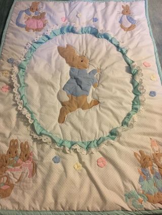 Vintage Quiltex Beatrix Potter Peter Rabbit And Friends Baby Crib Quilt Blanket