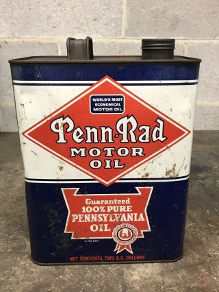 Vintage Penn - Rad Motor Oil 2 Gallon Can Gas Oil Pennsylvania Pa Penn Rad