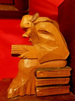 Vintage Hand Carved Wooden Monk Reading Book Ends 5