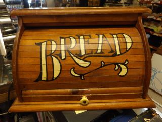 Bread Box Vintage 37 Year Old Wood Roll Up Bread Box