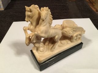 Vtg G.  Ruggeri Resin Sculpture Horses Roman Chariot Marble Alabaster Stand