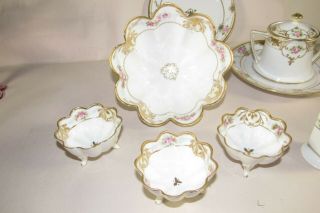 9 pc Vintage Hand Painted Nippon Porcelain Nut Tray,  Footed Bowl,  Sugar,  Toothpick 2