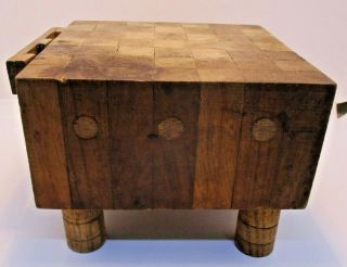Small Wood Cutting Butcher Block With Legs Holds Two Knives Vintage