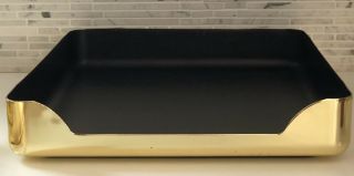 Vintage Mid Century Desk Tray Brass Gold Black Office Organizer In/out Box (1)