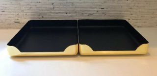 Vintage Mid Century Desk Tray Brass Gold Black Office Organizer In/Out Box (1) 4