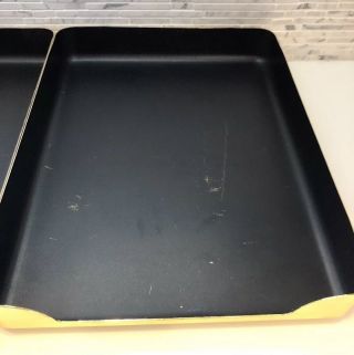 Vintage Mid Century Desk Tray Brass Gold Black Office Organizer In/Out Box (1) 6