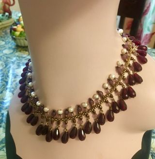 Art Nouveau Garnet And Pearl Bead Choker Necklace,  Vintage Style