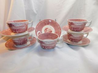 Vintage Set 5 Royal Staffordshire Jenny Lind Pink/red Cup Saucer Plate England