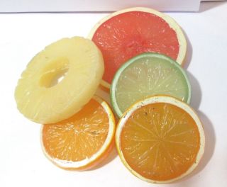 Set Of Five Vintage Plastic Decorative Fruit Orange Lime Pineapple Grapefruit