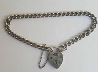 Vintage Solid Sterling Silver Charm Bracelet Heart Padlock - No Charms - 1960s