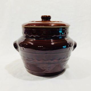 Vintage Marcrest Brown Stoneware - Daisy Dot - Oven - Proof Pot With Lid - Bean Pot - Usa