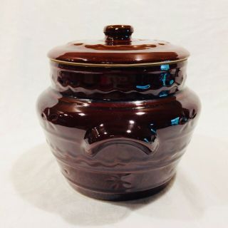 Vintage Marcrest Brown Stoneware - Daisy Dot - Oven - Proof Pot With Lid - Bean Pot - USA 3