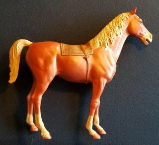 Vintage 1965 Marx Johnny West Red Brown Thunderbolt Horse With Wheels & Saddle