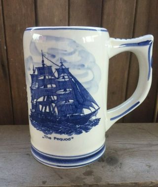 Vintage Large Delfts Blue Stein Mug - The Whale Ship The Pequod