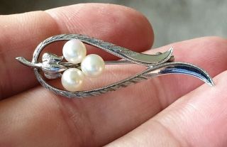 Edwardian Vintage Signed Jewellery Real Pearl Solid Silver Brooch Pin