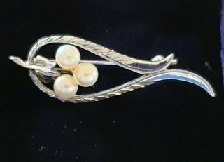 EDWARDIAN VINTAGE SIGNED JEWELLERY REAL PEARL SOLID SILVER BROOCH PIN 2